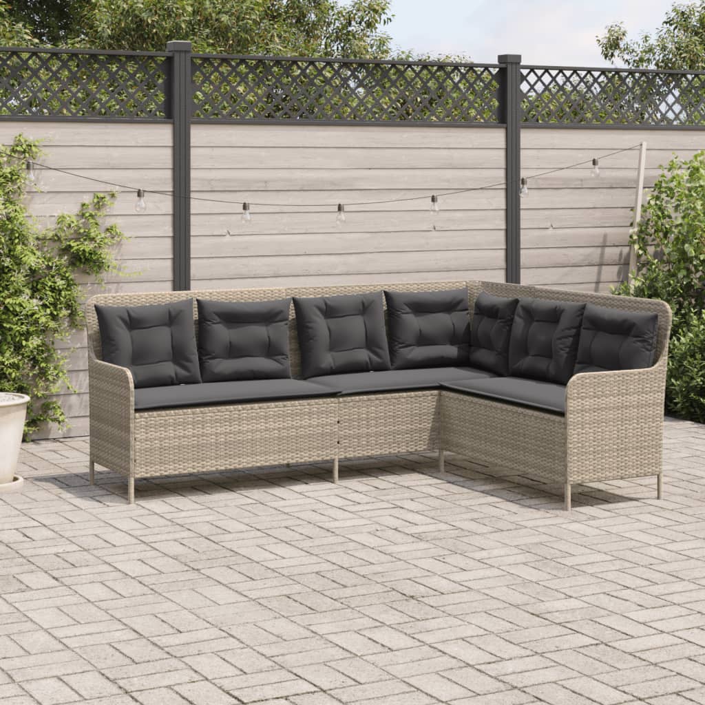 vidaXL Gartensofa in L-Form mit Kissen Hellgrau Poly Rattan