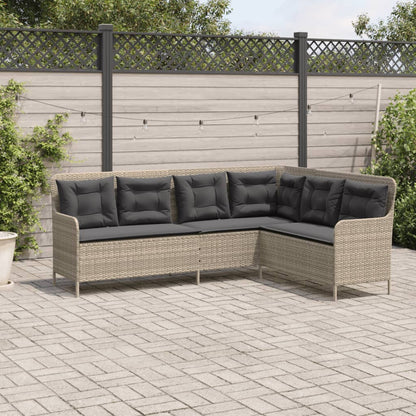 vidaXL Gartensofa in L-Form mit Kissen Hellgrau Poly Rattan