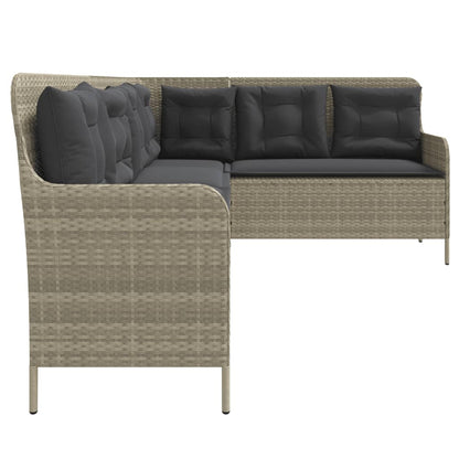 vidaXL Gartensofa in L-Form mit Kissen Hellgrau Poly Rattan