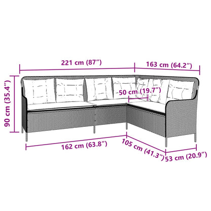 vidaXL Gartensofa in L-Form mit Kissen Hellgrau Poly Rattan
