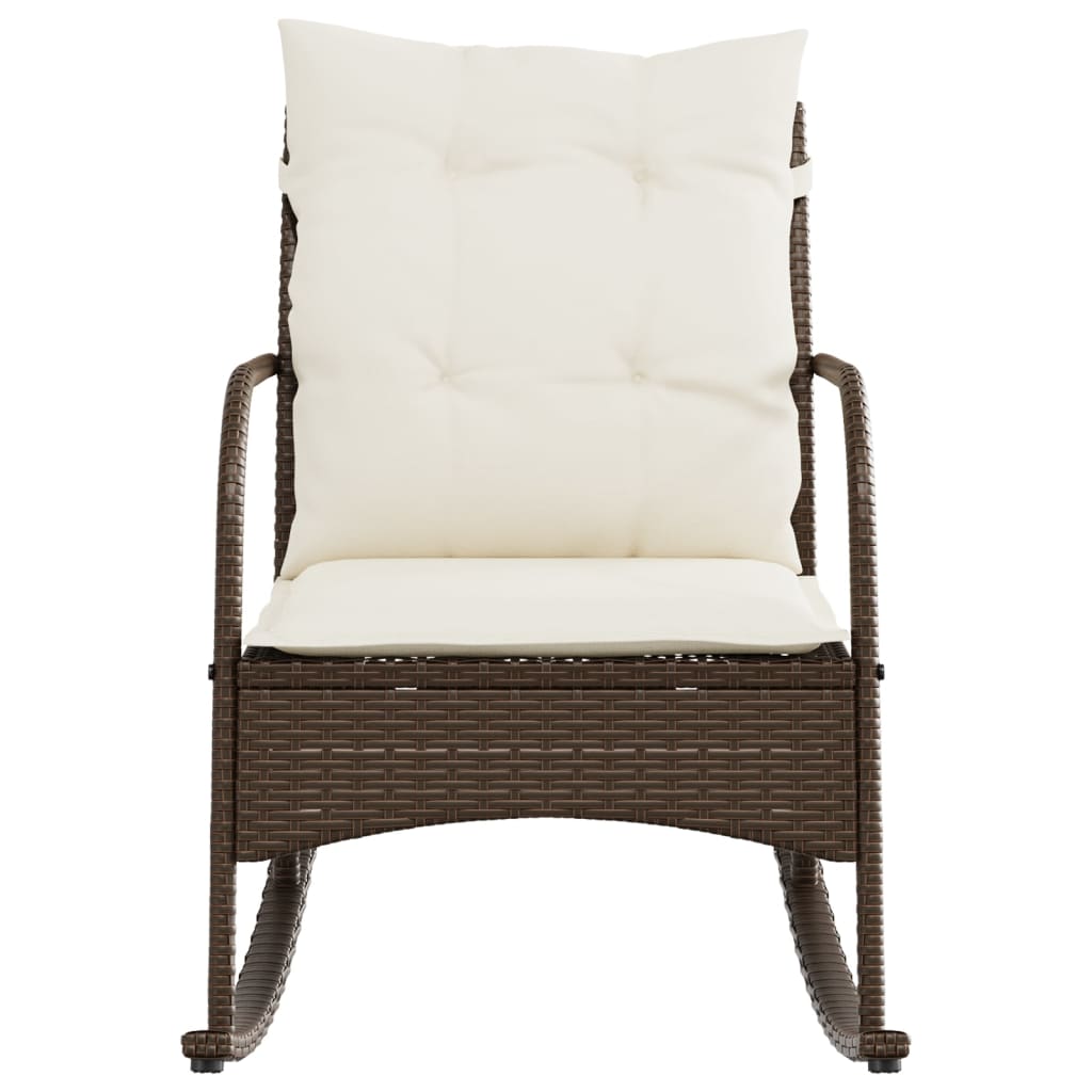 vidaXL Garten-Schaukelstuhl mit Kissen Braun Poly Rattan