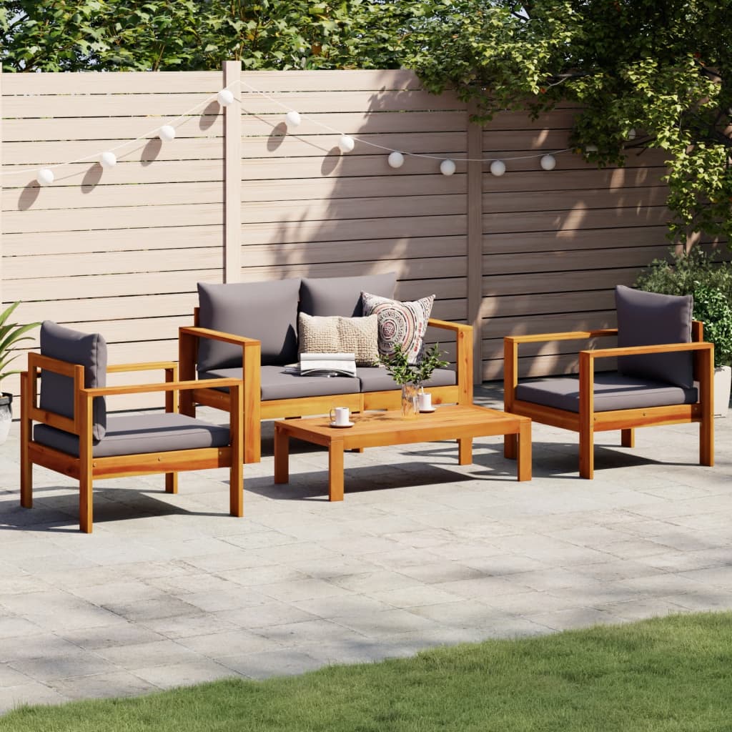 vidaXL 4-tlg. Garten-Sofagarnitur mit Kissen Massivholz Akazie