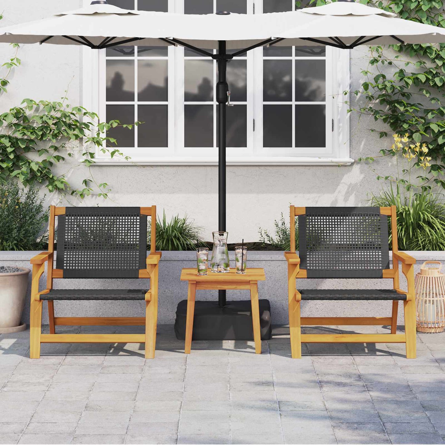 vidaXL Chaises de jardin avec table 3 pcs Noir Bois d'acacia massif