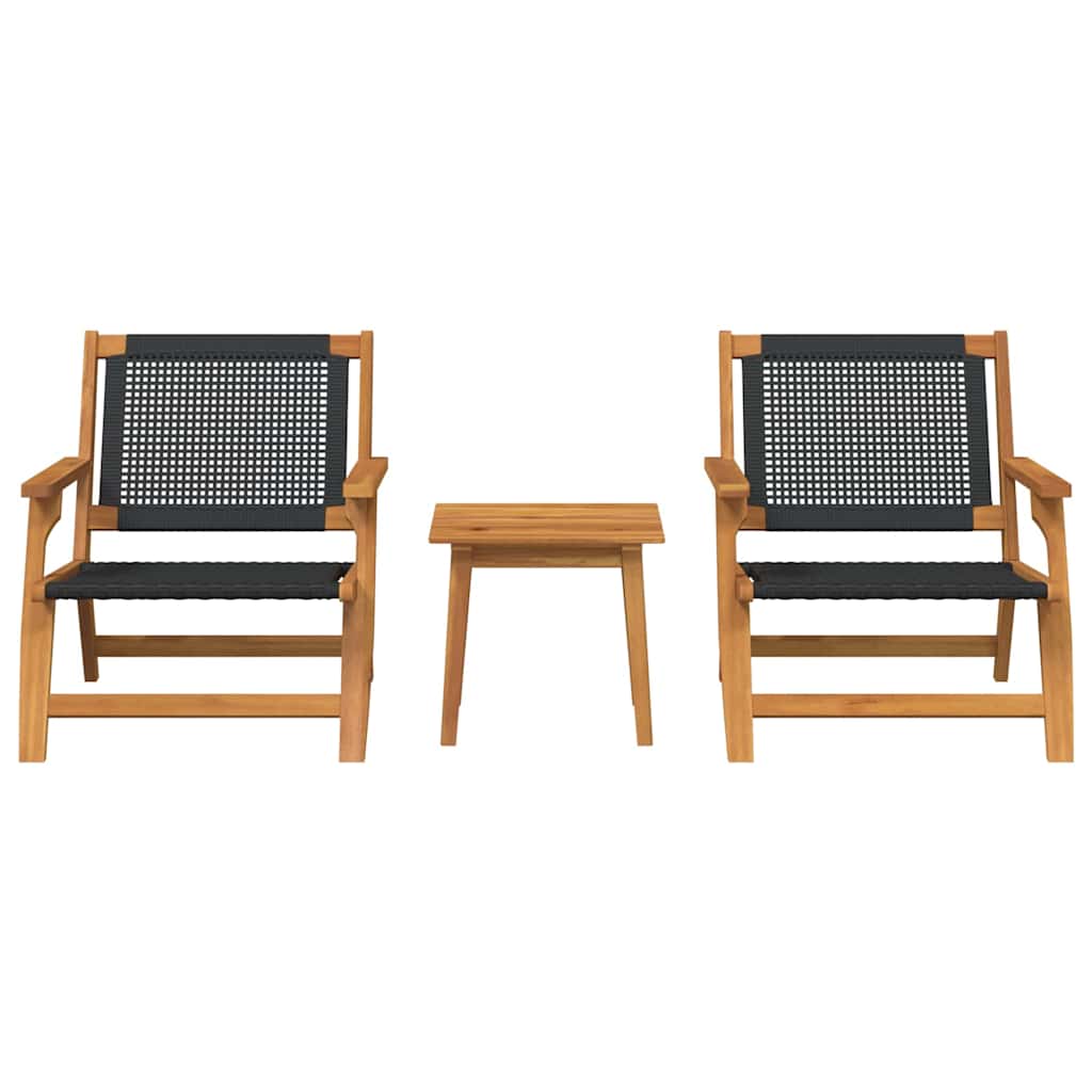 vidaXL Chaises de jardin avec table 3 pcs Noir Bois d'acacia massif