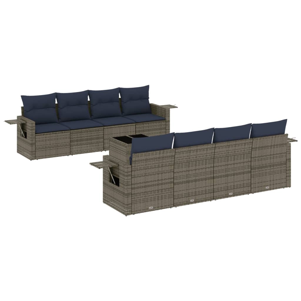 9-teiliges Gartensofa-Set mit Kissen, grau, Polyrattan