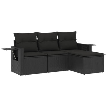 vidaXL 4-tlg. Garten-Sofagarnitur mit Kissen Schwarz Poly Rattan