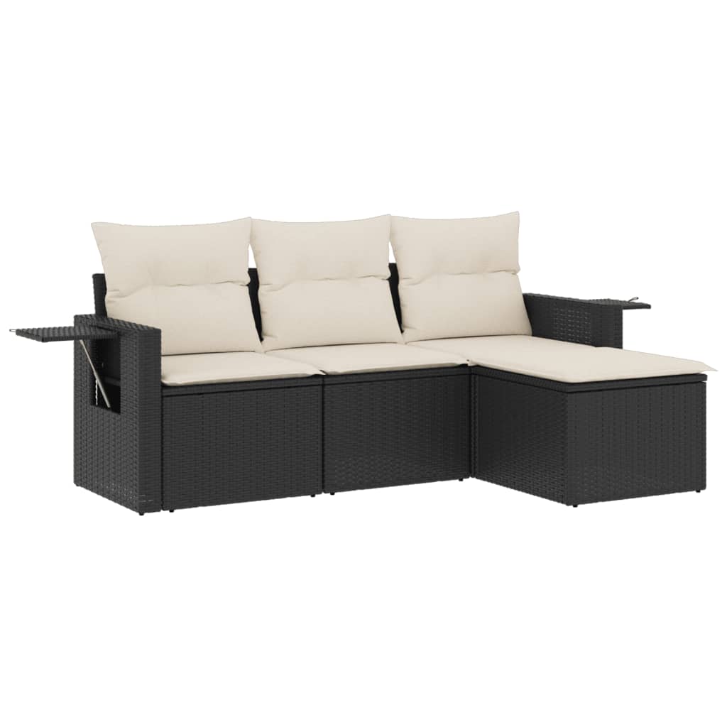 vidaXL Ensemble de canapés de jardin 4 pièces avec coussins, résine tressée noire