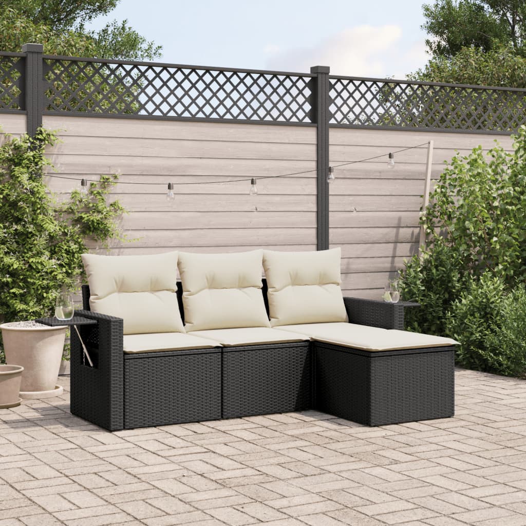vidaXL Ensemble de canapés de jardin 4 pièces avec coussins, résine tressée noire