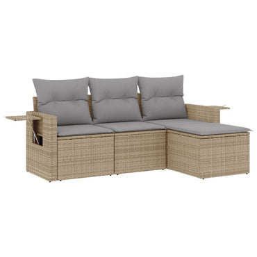 vidaXL 4-tlg. Garten-Sofagarnitur mit Kissen Beige Poly Rattan