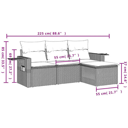 vidaXL 4-tlg. Garten-Sofagarnitur mit Kissen Hellgrau Poly Rattan