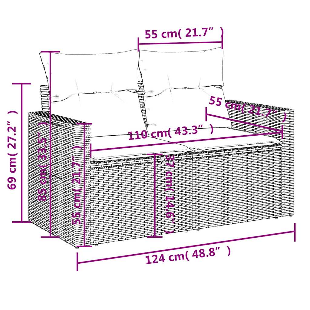 vidaXL 4-tlg. Garten-Sofagarnitur mit Kissen Hellgrau Poly Rattan