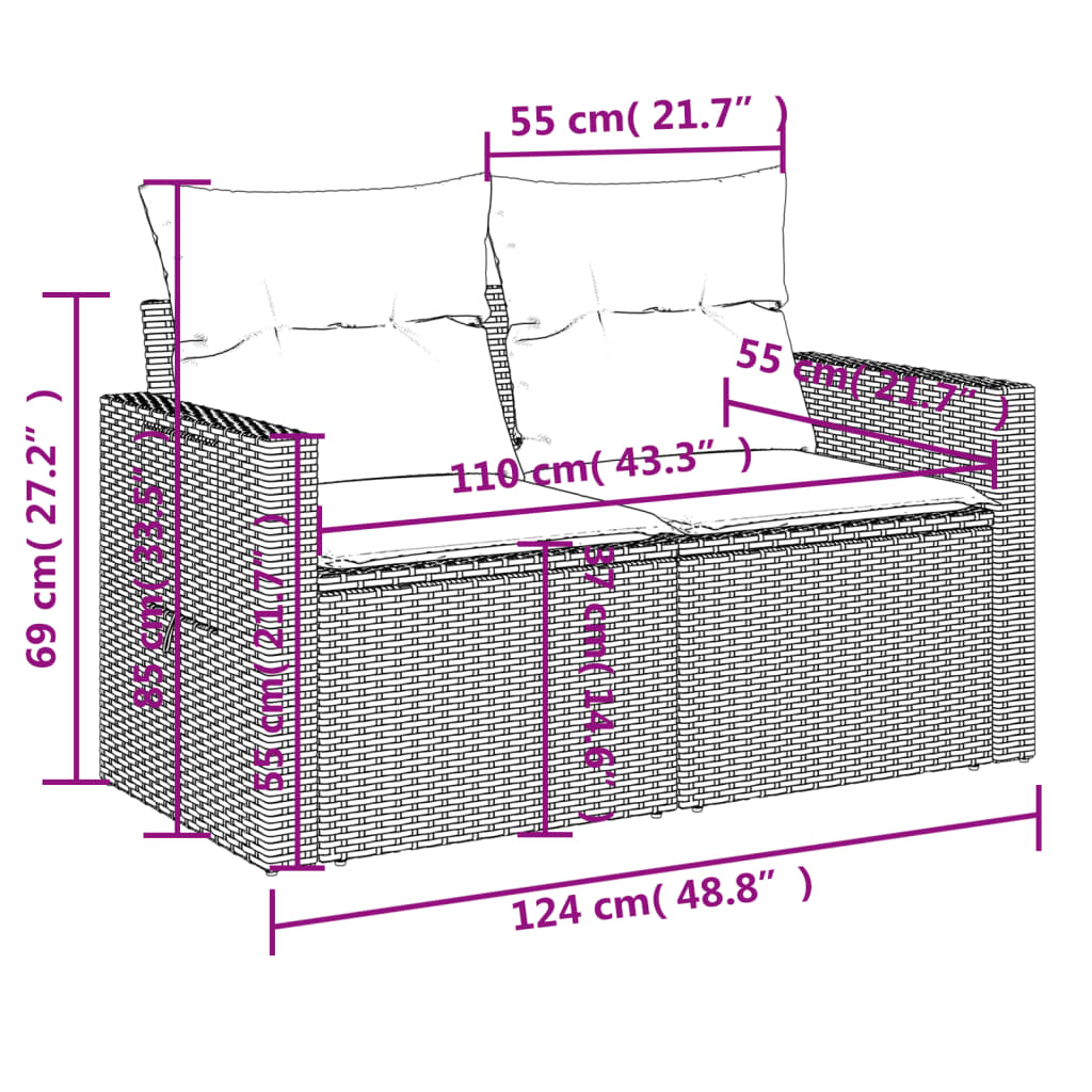 vidaXL 4-tlg. Garten-Sofagarnitur mit Kissen Beige Poly Rattan