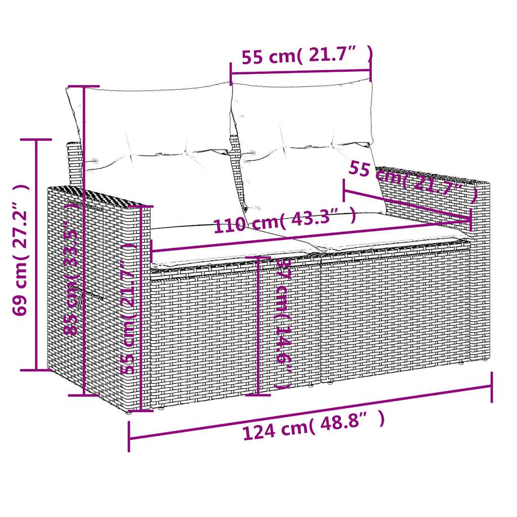 vidaXL 4-tlg. Garten-Sofagarnitur mit Kissen Hellgrau Poly Rattan