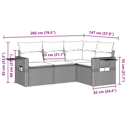 vidaXL 4-tlg. Garten-Sofagarnitur mit Kissen Hellgrau Poly Rattan