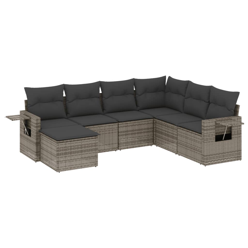 vidaXL Ensemble de canapés de jardin 7 pcs avec coussins Gris Résine tressée