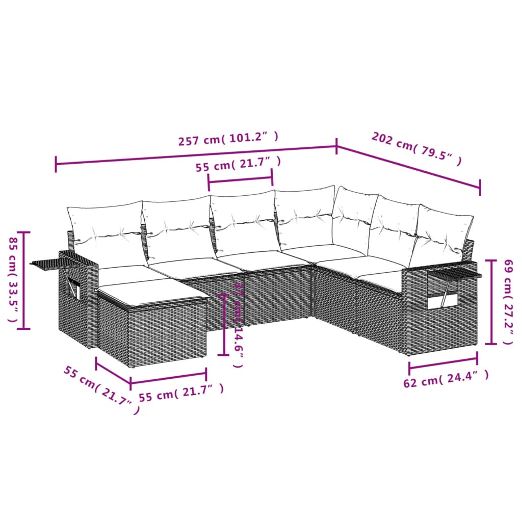 vidaXL Ensemble de canapés de jardin 7 pcs avec coussins Gris Résine tressée