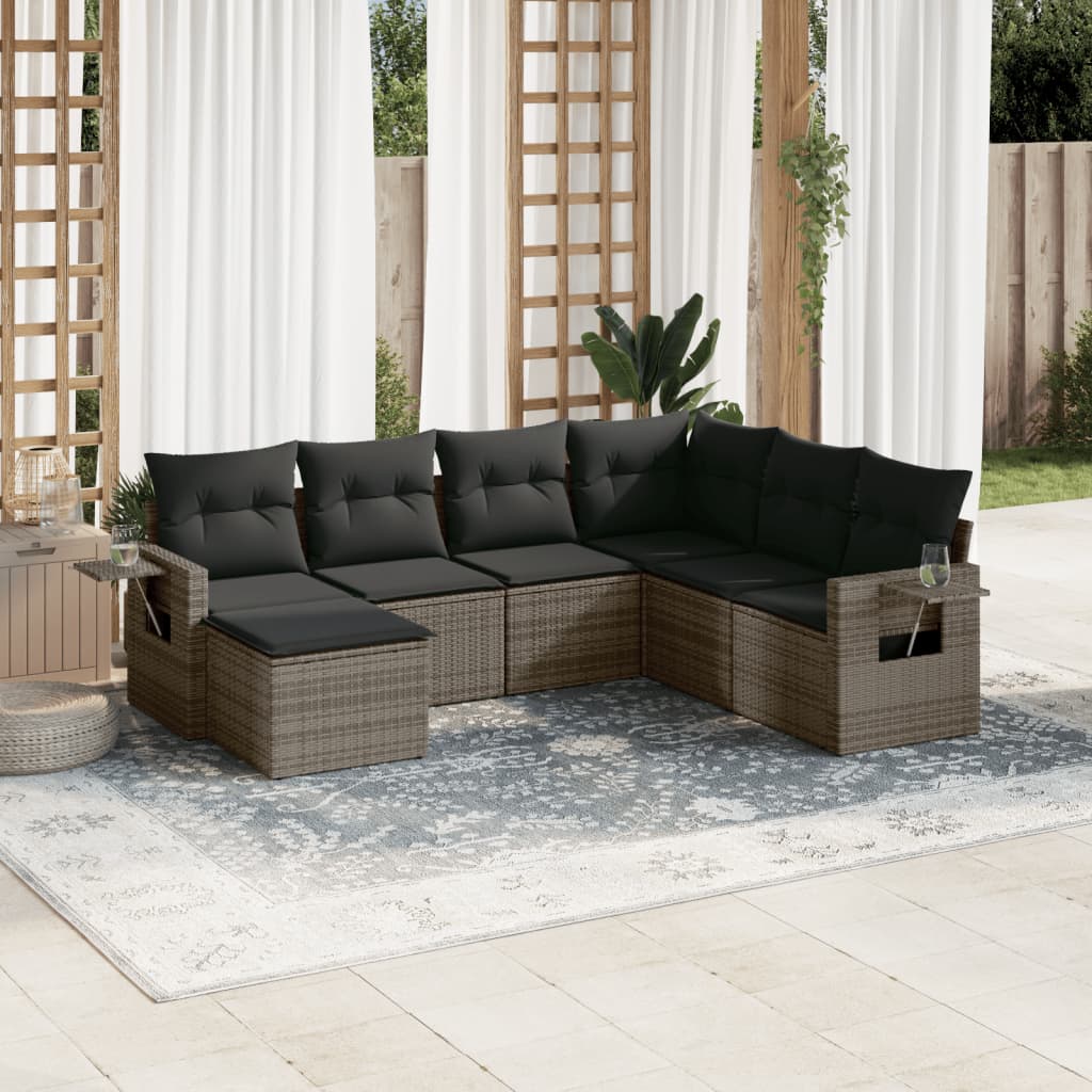 vidaXL Ensemble de canapés de jardin 7 pcs avec coussins Gris Résine tressée