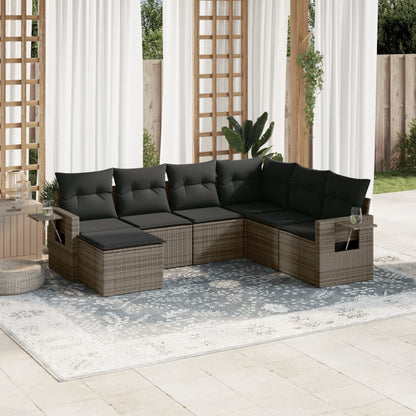 vidaXL Ensemble de canapés de jardin 7 pcs avec coussins Gris Résine tressée
