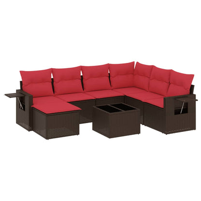 8-teiliges Gartensofa-Set mit Kissen, braun, Polyrattan