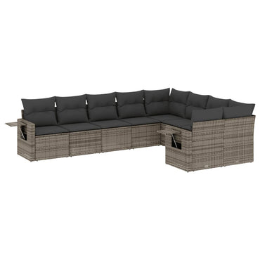 vidaXL Salon de jardin 9 pcs avec coussins Résine tressée Gris