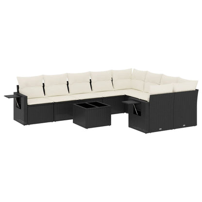 vidaXL Salon de jardin 10 pcs avec coussins Noir Résine tressée