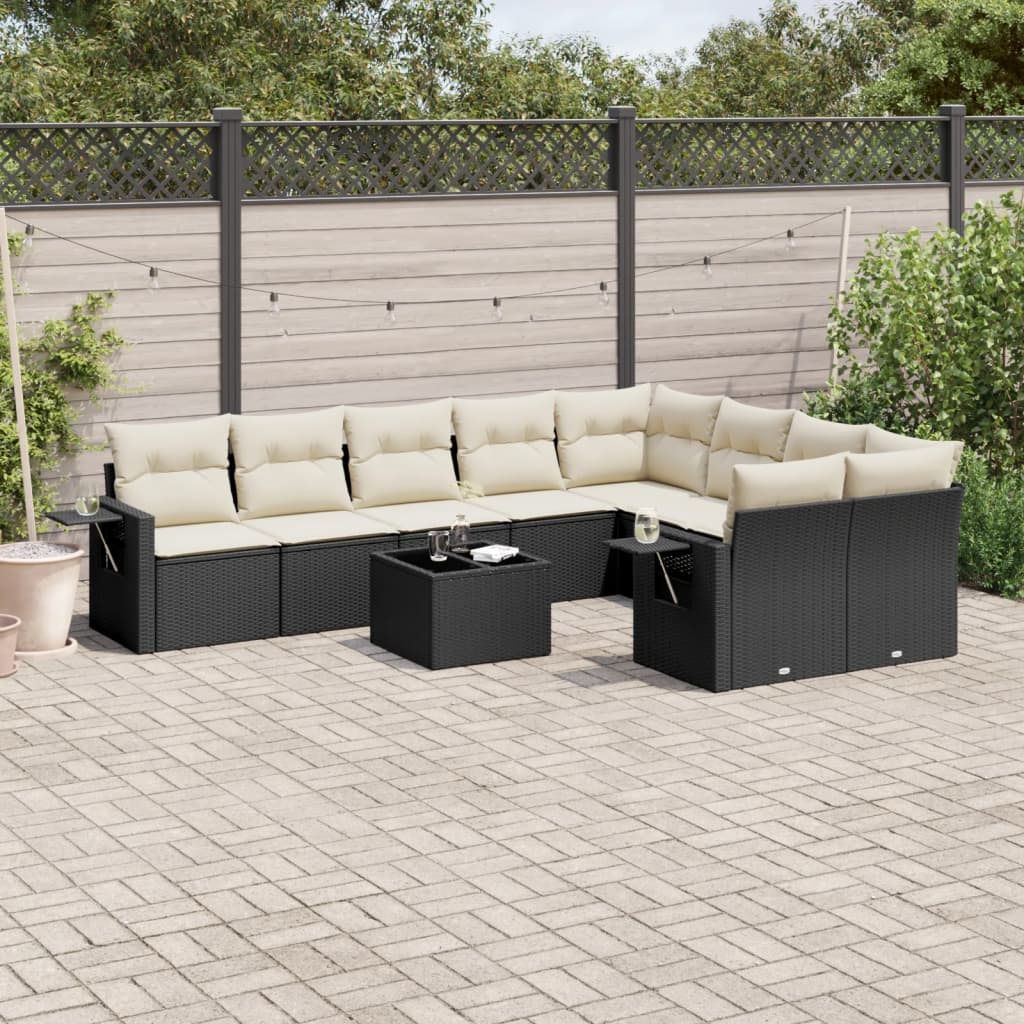 vidaXL Salon de jardin 10 pcs avec coussins Noir Résine tressée