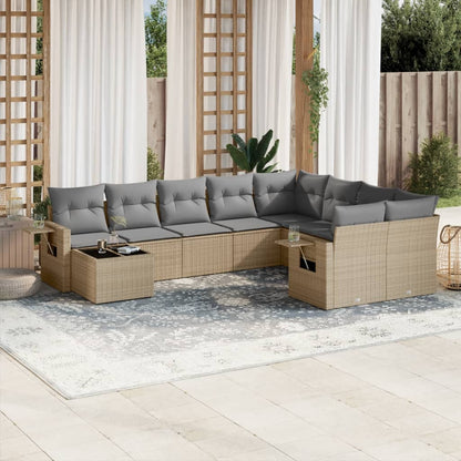 vidaXL Salon de jardin 10 pcs avec coussins beige résine tressée