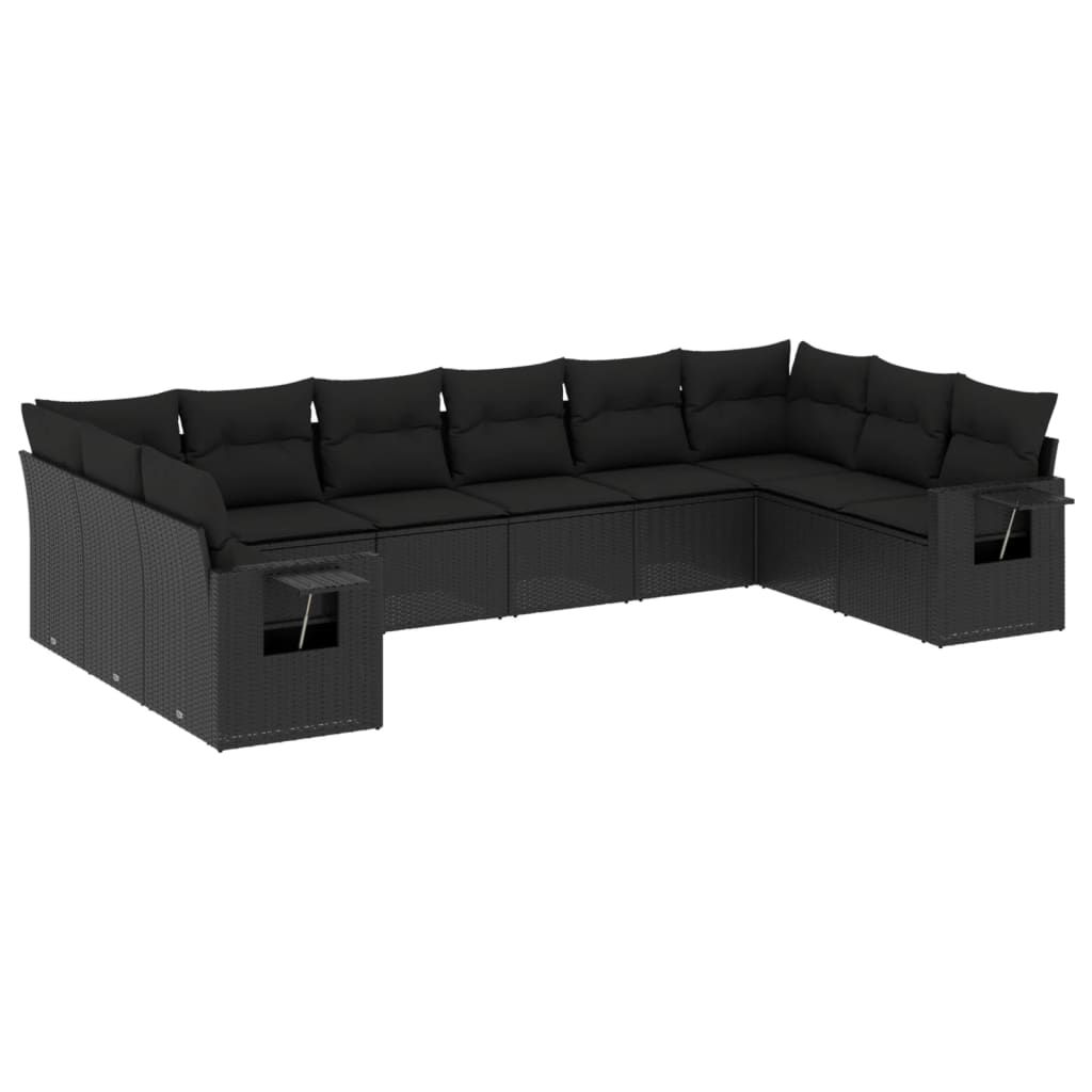 vidaXL Salon de jardin 10 pcs avec coussins Noir Résine tressée