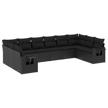 vidaXL Salon de jardin 10 pcs avec coussins Noir Résine tressée