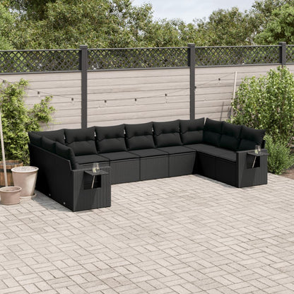 vidaXL Salon de jardin 10 pcs avec coussins Noir Résine tressée