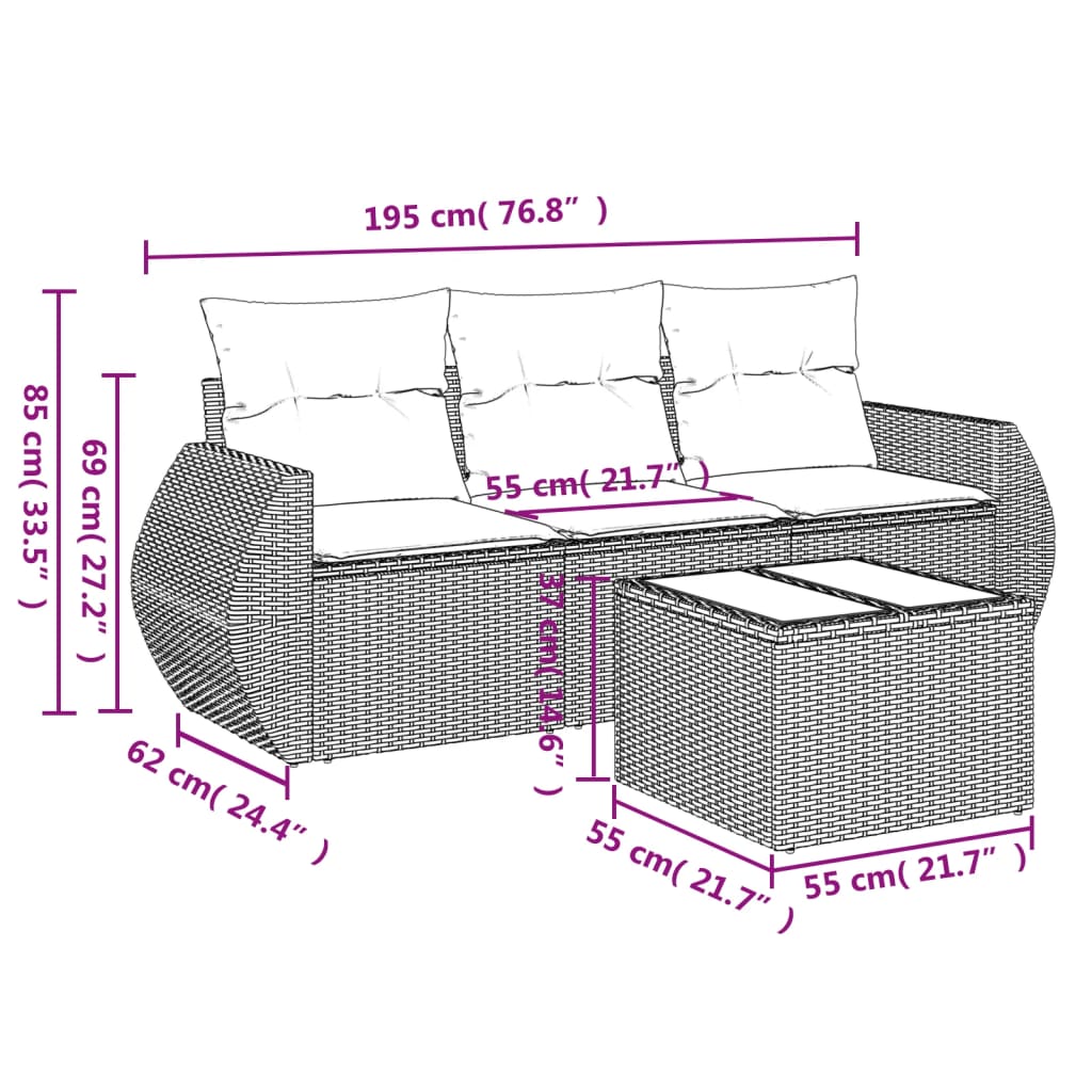 vidaXL Salon de jardin 4 pcs avec coussins Gris clair résine tressée