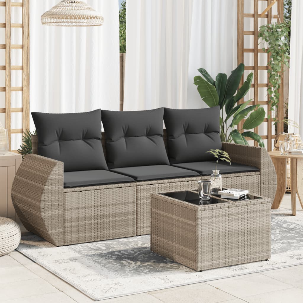 vidaXL Salon de jardin 4 pcs avec coussins Gris clair résine tressée