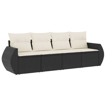 vidaXL 4-tlg. Garten-Sofagarnitur mit Kissen Schwarz Poly Rattan