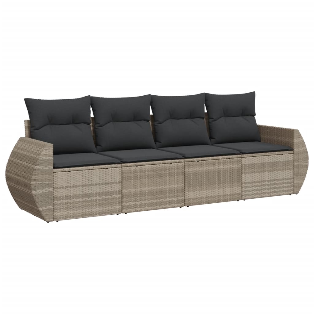 vidaXL 4-tlg. Garten-Sofagarnitur mit Kissen Hellgrau Poly Rattan