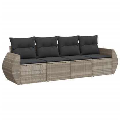 vidaXL 4-tlg. Garten-Sofagarnitur mit Kissen Hellgrau Poly Rattan
