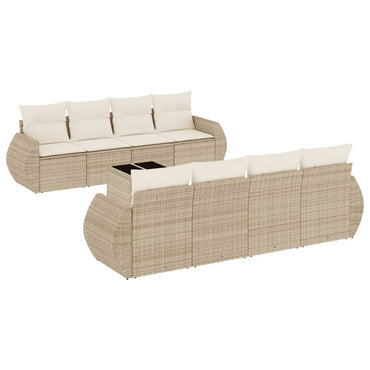 vidaXL 9-tlg. Garten-Sofagarnitur mit Kissen Beige Poly Rattan