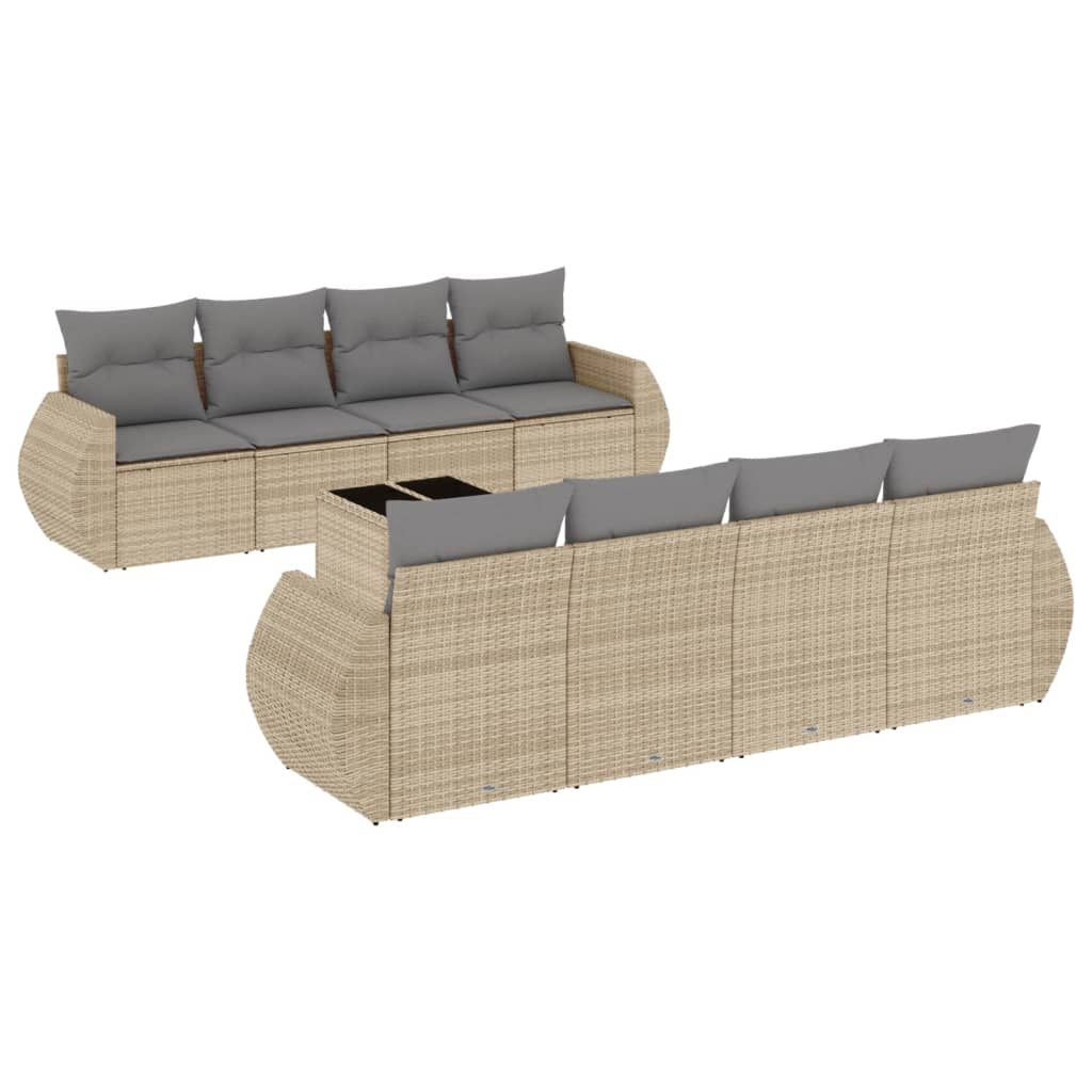 vidaXL Salon de jardin 9 pcs avec coussins Résine tressée Beige