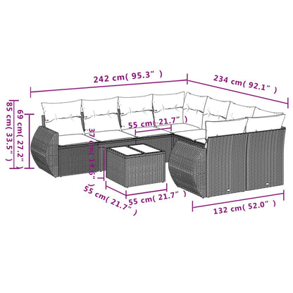 vidaXL 9-tlg. Garten-Sofagarnitur mit Kissen Beige Poly Rattan