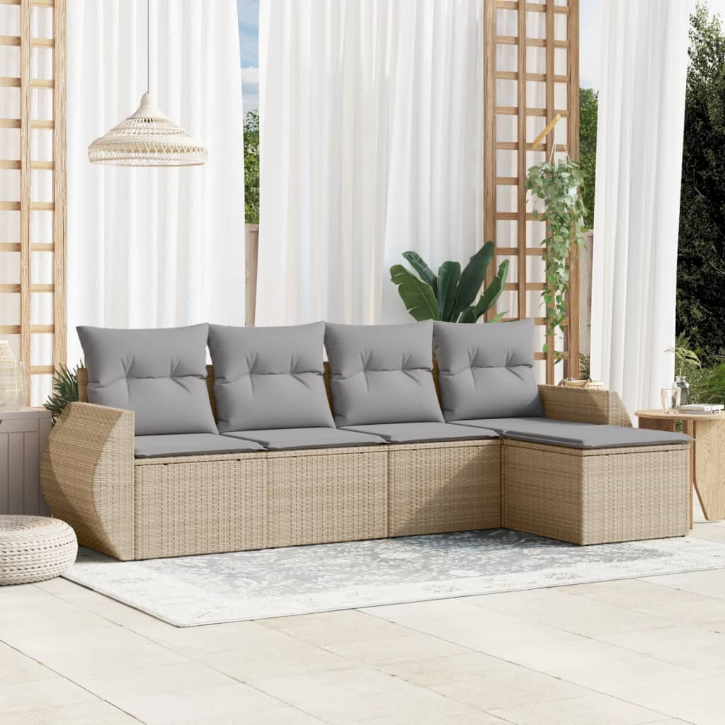 vidaXL Ensemble de canapés de jardin 5 pcs avec coussins Beige résine tressée