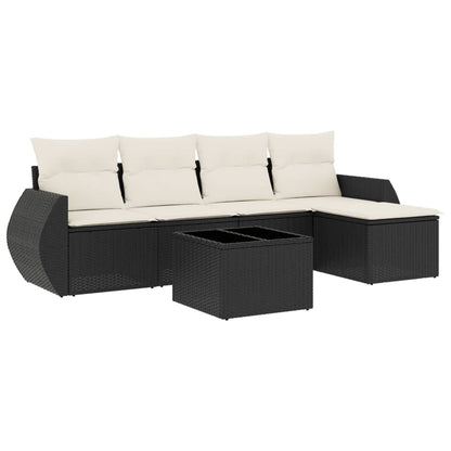 vidaXL Salon de jardin 6 pcs avec coussins Noir Résine tressée