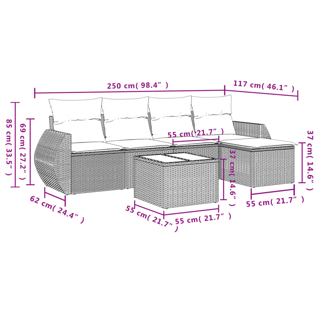 vidaXL Salon de jardin 6 pcs avec coussins Noir Résine tressée