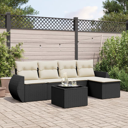 vidaXL Salon de jardin 6 pcs avec coussins Noir Résine tressée