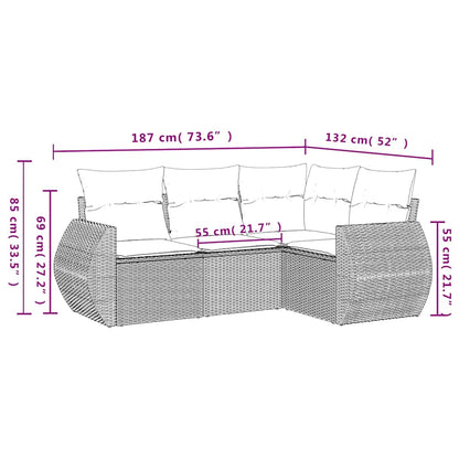 vidaXL 4-tlg. Garten-Sofagarnitur mit Kissen Hellgrau Poly Rattan