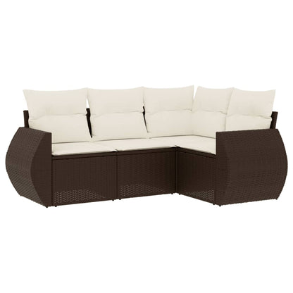vidaXL 4-tlg. Garten-Sofagarnitur mit Kissen Braun Poly Rattan