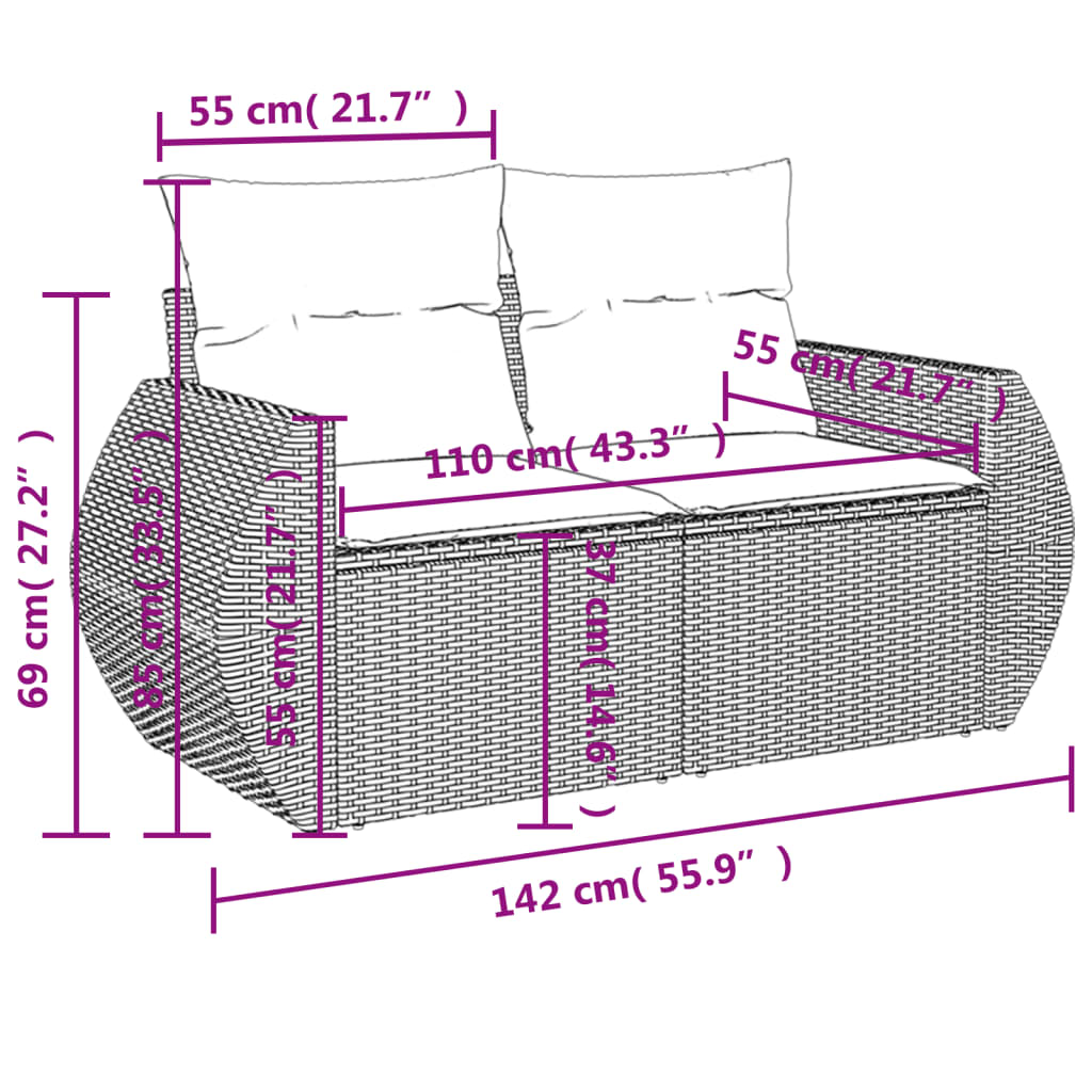 vidaXL 4-tlg. Garten-Sofagarnitur mit Kissen Braun Poly Rattan