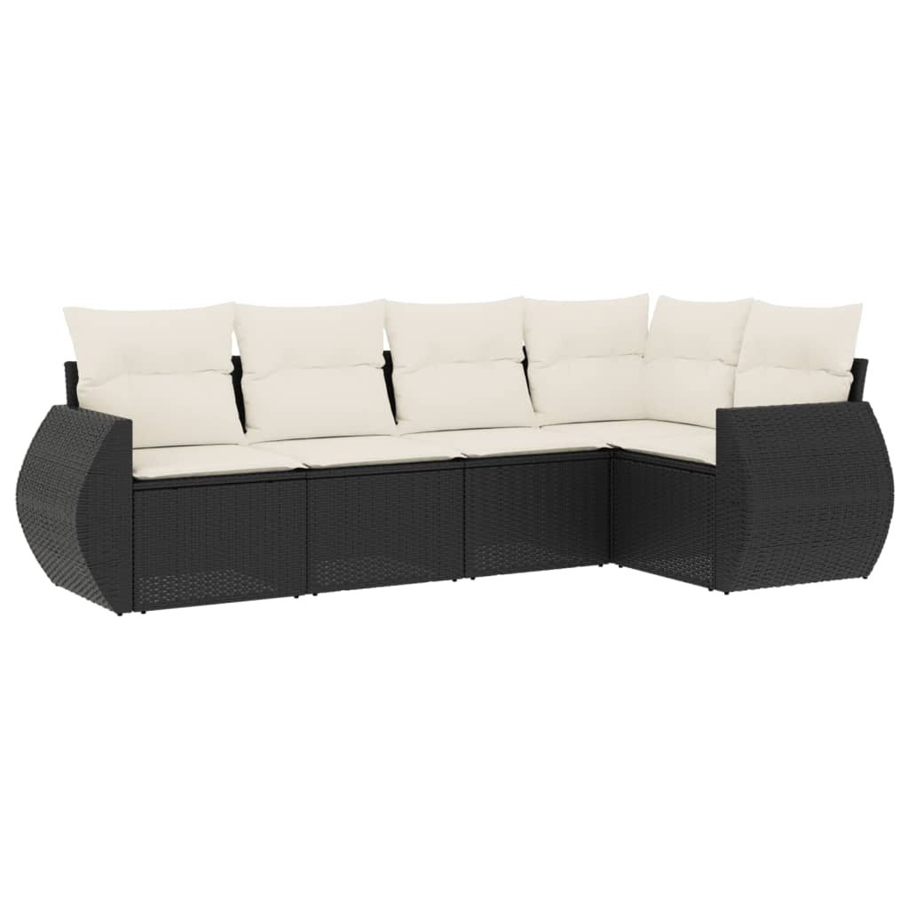 vidaXL Ensemble de canapés de jardin 5 pcs avec coussins, résine tressée noire