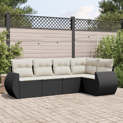 vidaXL Ensemble de canapés de jardin 5 pcs avec coussins, résine tressée noire