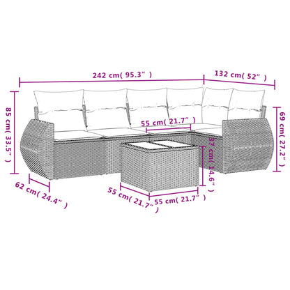 vidaXL 6-tlg. Garten-Sofagarnitur mit Kissen Beige Poly Rattan