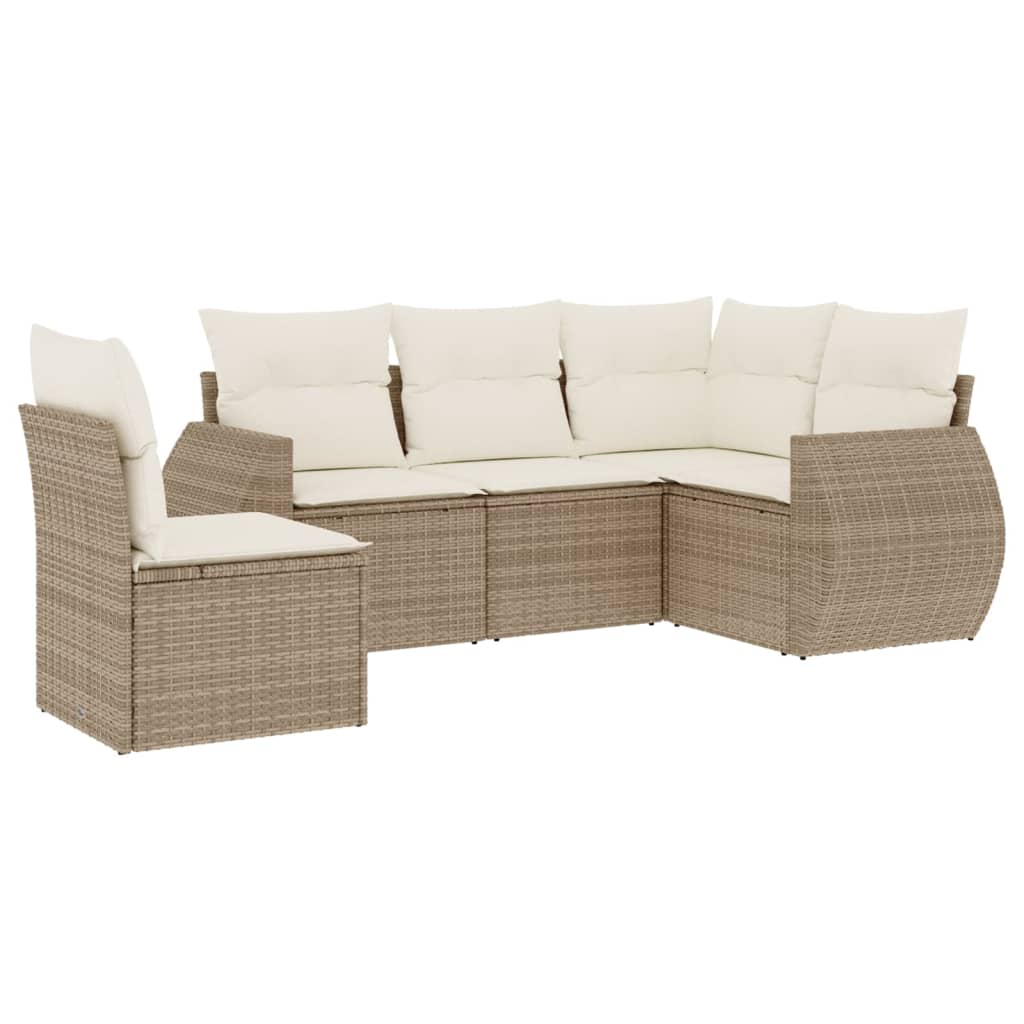 vidaXL Ensemble de canapés de jardin 5 pcs avec coussins Beige résine tressée