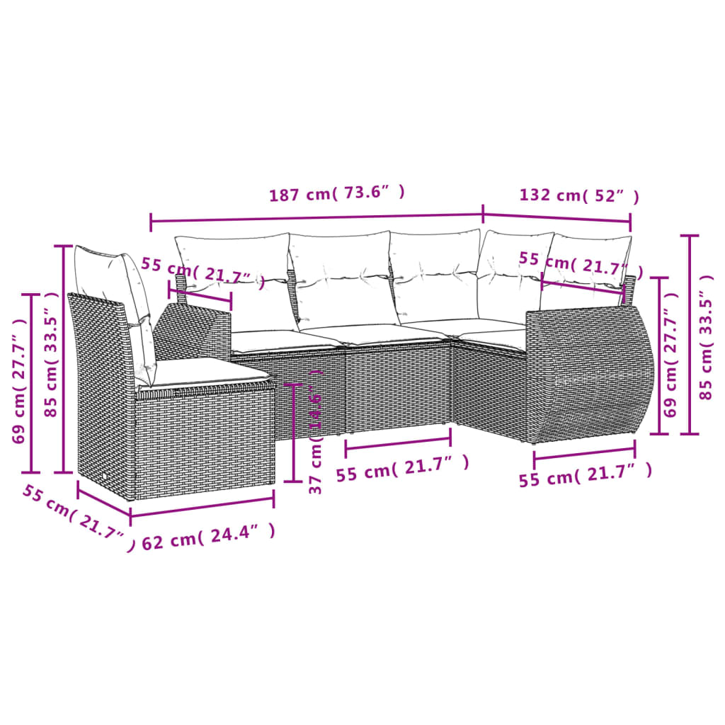 vidaXL Ensemble de canapés de jardin 5 pcs avec coussins Beige résine tressée